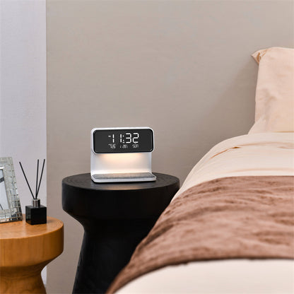 Creative 3 In 1 Bedside Lamp Wireless Charging LCD Screen Alarm Clock