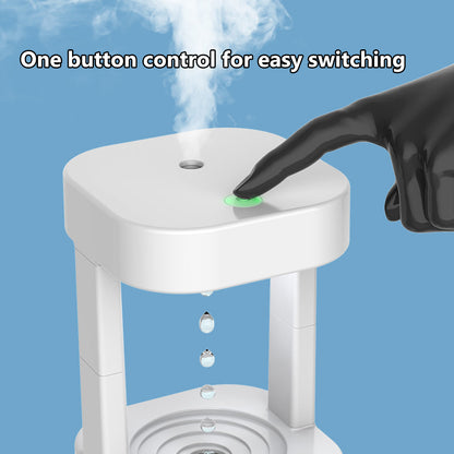 Anti-gravity water drop humidifier with one-button control and mist spray, ideal for quiet bedroom or office use.