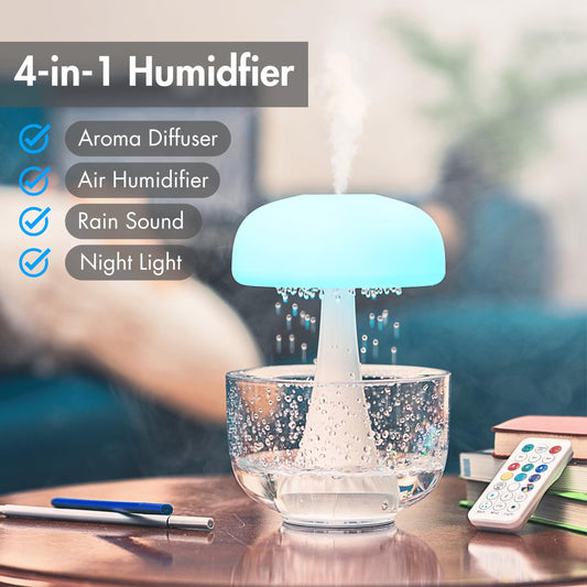 Jellyfish Raindrop Humidifier &amp; Aroma Diffuser – 7 Colors Ambience Light Cloud Rain