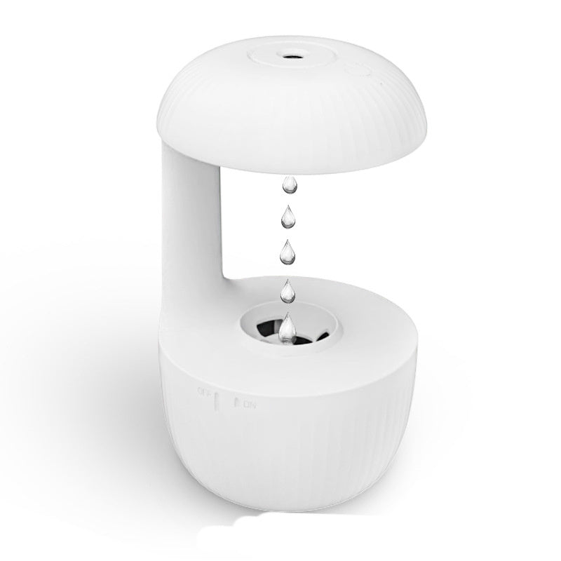 Anti-gravity air humidifier with levitating water drops, cool mist maker for stress relief and pure air, modern white design