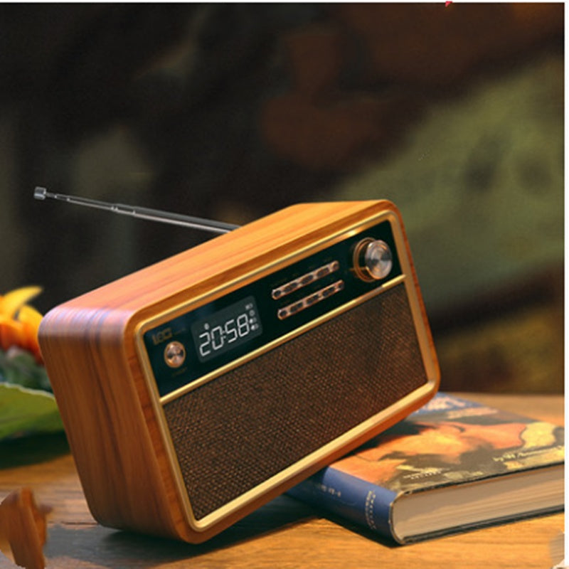 Wooden Bluetooth Clock Alarm Clock Speaker Card Retro Radio