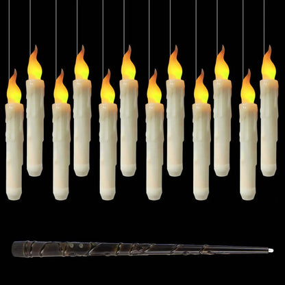 12pc Floating LED Candles Halloween Decoration Magic Wand Remote Control Long Pole With Hook Christmas Party Decor Candle Lights