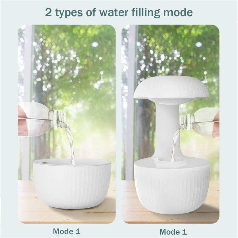 Two water filling modes for Anti-Gravity Air Humidifier, showcasing versatility and ease of use in white design.