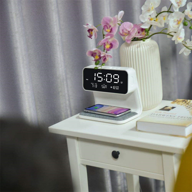 Creative 3 In 1 Bedside Lamp Wireless Charging LCD Screen Alarm Clock