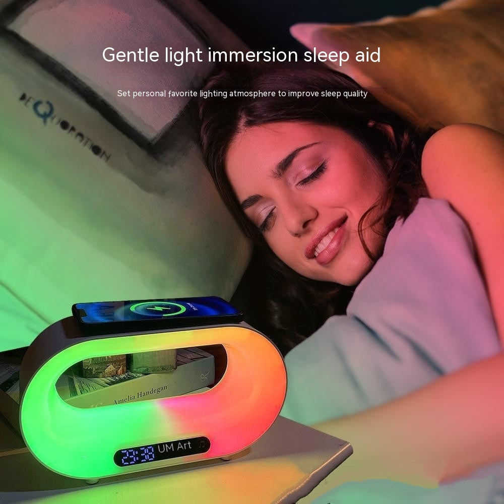 3-In-1 LED Night Light APP Control RGB Atmosphere - Desk Lamp, Wireless Charger & Alarm Clock