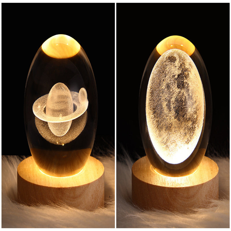 3D Galaxy Crystal Ball LED Night Light featuring Saturn and Moon designs, perfect for magical home decor and children's gifts.