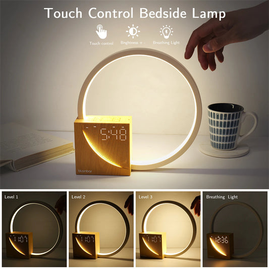 Multifunctional Desk Lamp with Alarm Clock and Natural Sounds, Touch Control 3 Levels Brightness