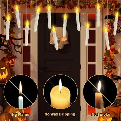 12pc Floating LED Candles Halloween Decoration Magic Wand Remote Control Long Pole With Hook Christmas Party Decor Candle Lights